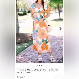 Vibrant Floral Midi Dress in Orange and Blue